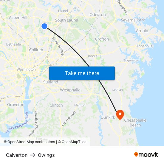 Calverton to Owings map