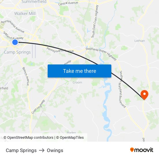Camp Springs to Owings map