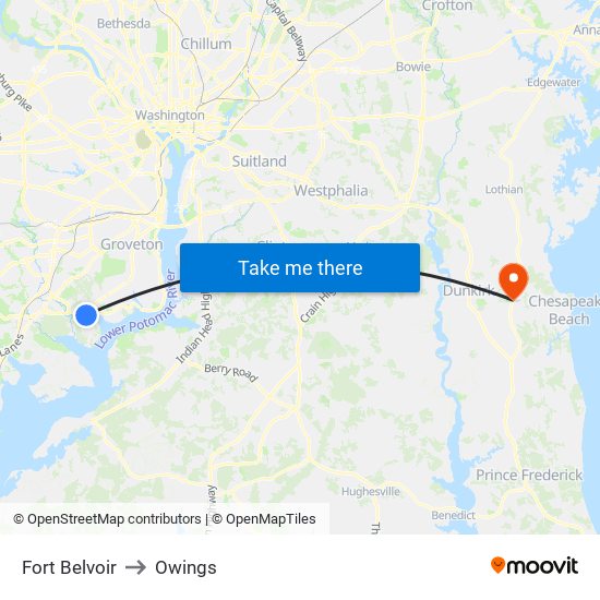 Fort Belvoir to Owings map