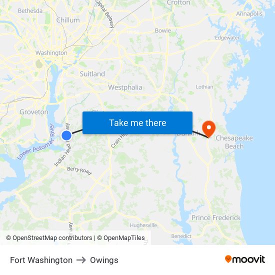 Fort Washington to Owings map