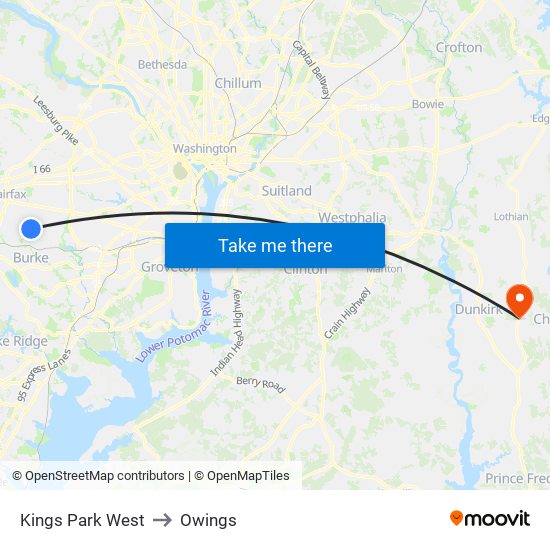 Kings Park West to Owings map