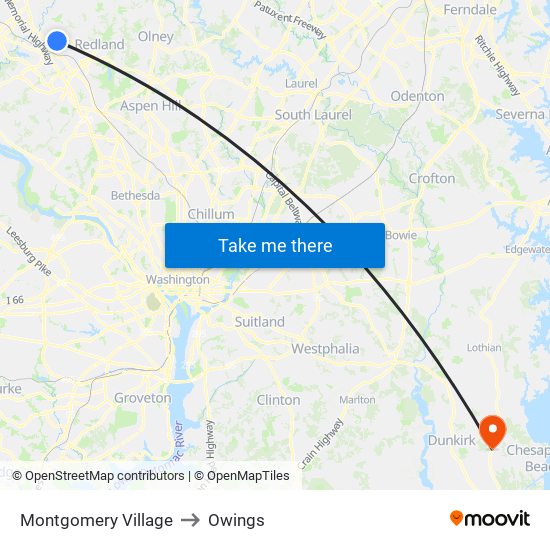 Montgomery Village to Owings map