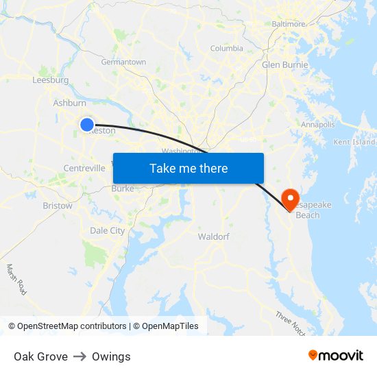 Oak Grove to Owings map