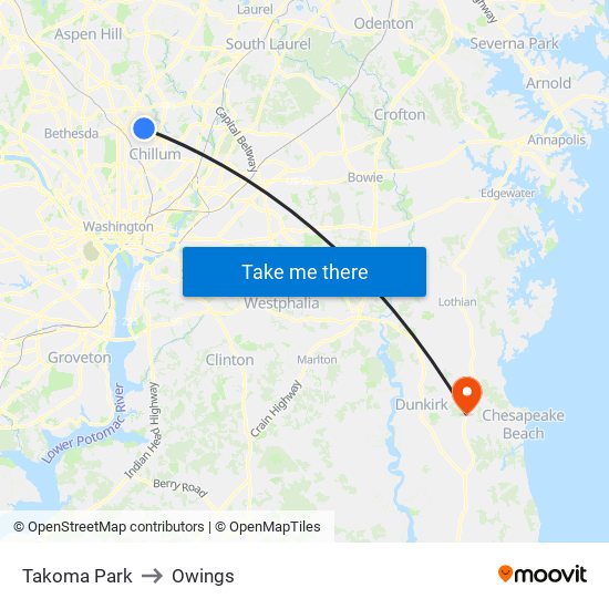 Takoma Park to Owings map