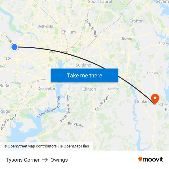 Tysons Corner to Owings map