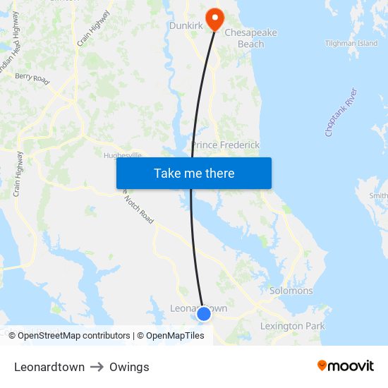 Leonardtown to Owings map