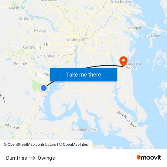 Dumfries to Owings map