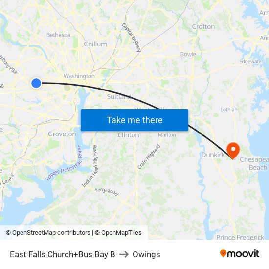 East Falls Church+Bay B to Owings map