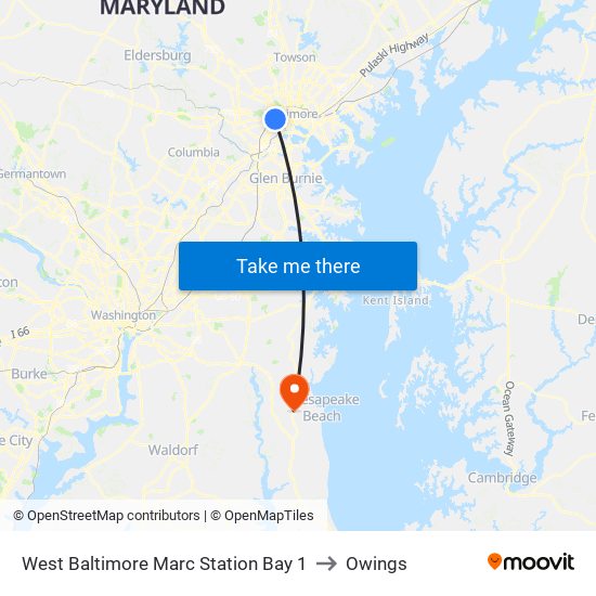 West Baltimore Marc Station Bay 1 to Owings map