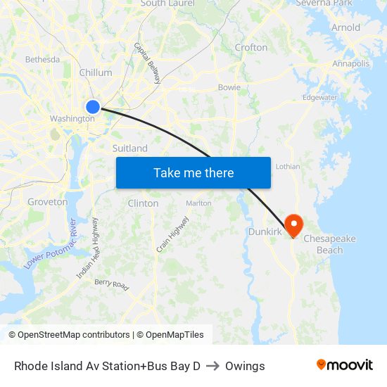 Rhode Island Ave-Brentwood+Bay D to Owings map