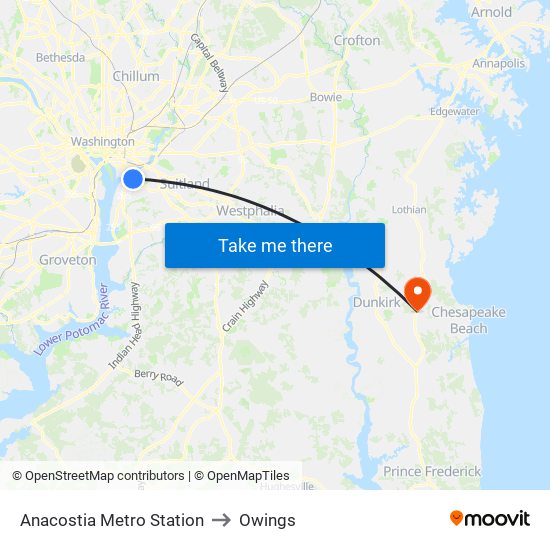 Anacostia Metro Station to Owings map