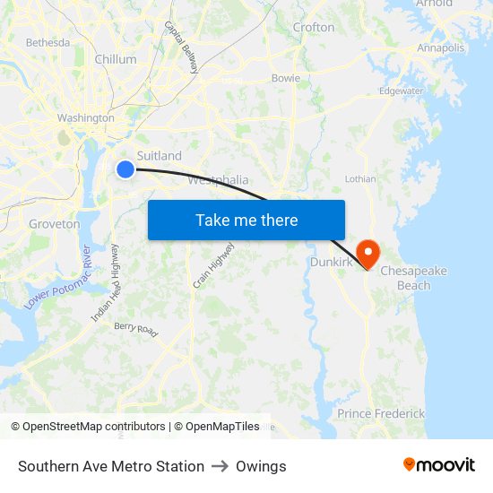 Southern Ave Metro Station to Owings map