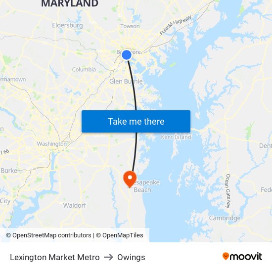 Lexington Market Metro to Owings map