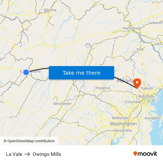 La Vale to Owings Mills map