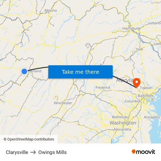 Clarysville to Owings Mills map