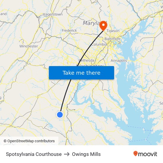 Spotsylvania Courthouse to Owings Mills map