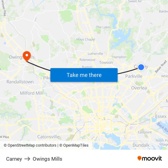 Carney to Owings Mills map