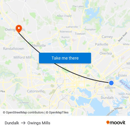 Dundalk to Owings Mills map