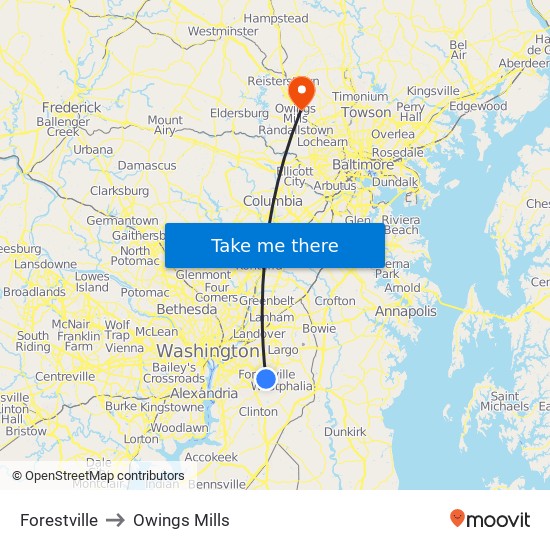 Forestville to Owings Mills map