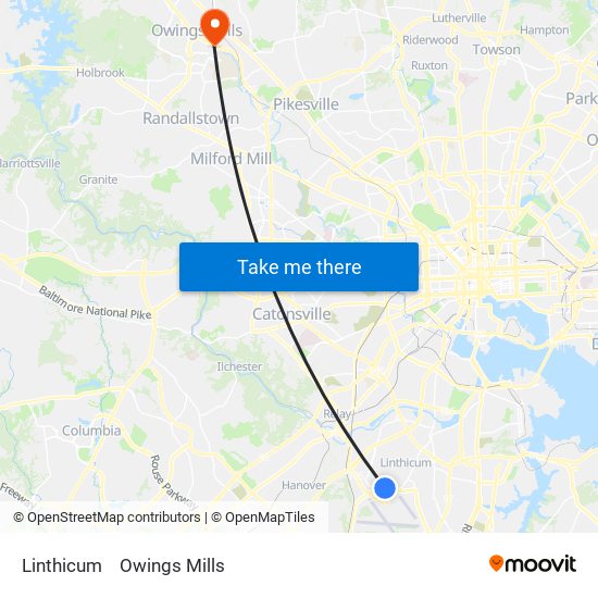 Linthicum to Owings Mills map