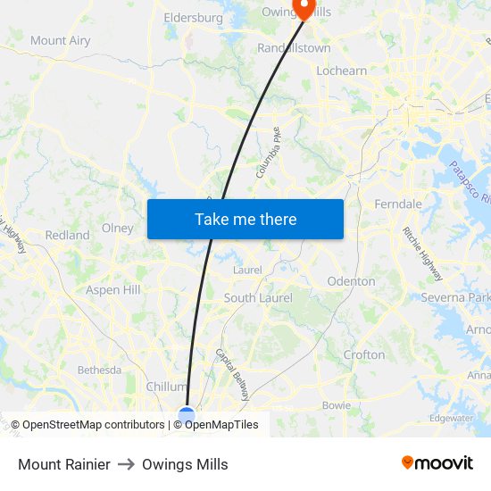 Mount Rainier to Owings Mills map