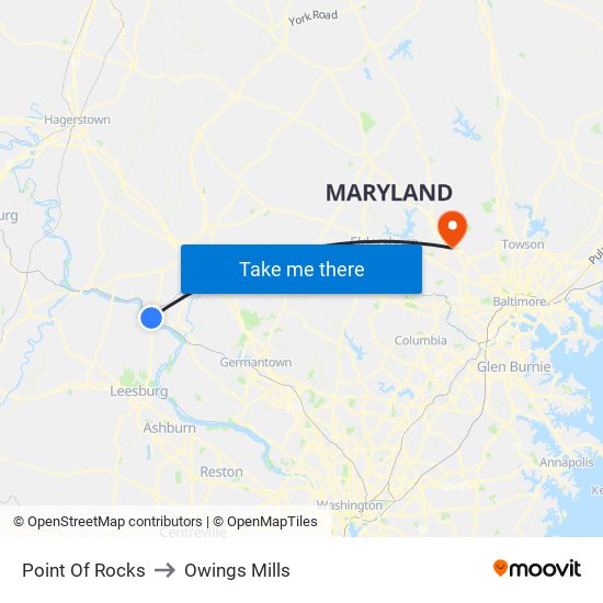 Point Of Rocks to Owings Mills map