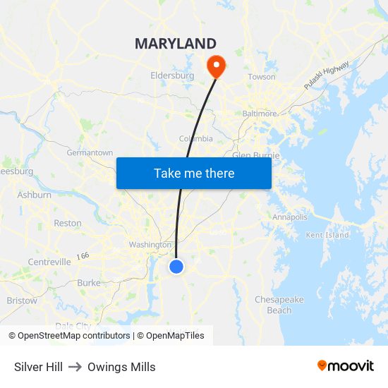 Silver Hill to Owings Mills map