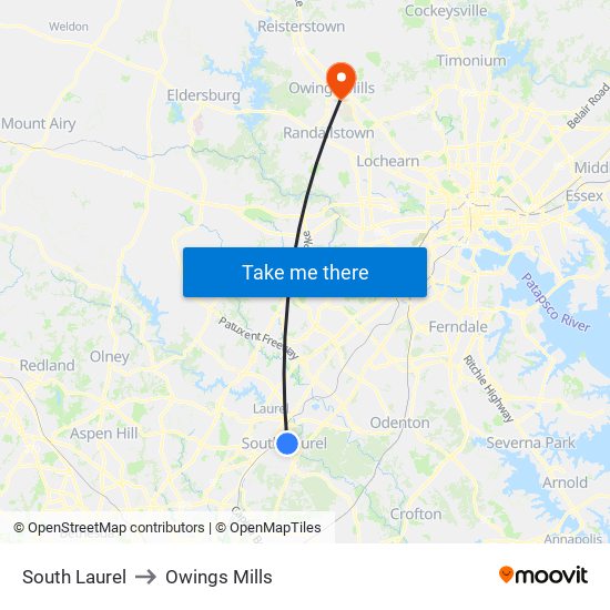 South Laurel to Owings Mills map