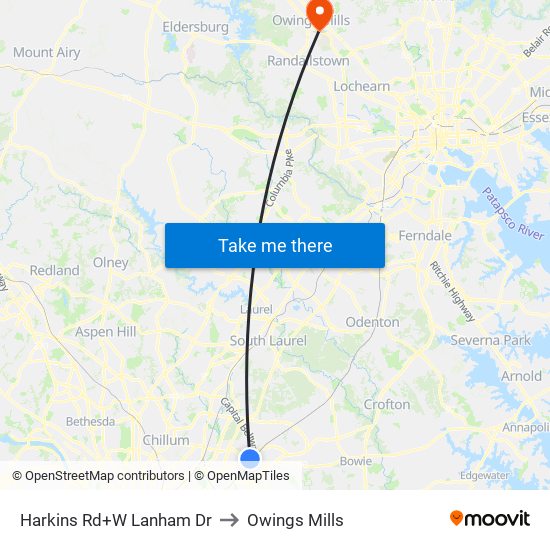 Harkins Rd+W Lanham Dr to Owings Mills map