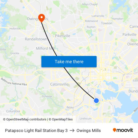 Patapsco Light Rail Station Bay 3 to Owings Mills map