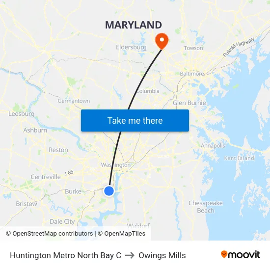 Huntington Metro North Bay C to Owings Mills map
