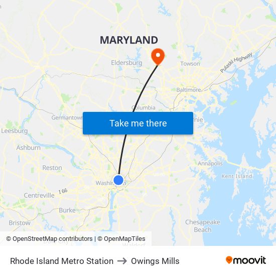 Rhode Island Metro Station to Owings Mills map