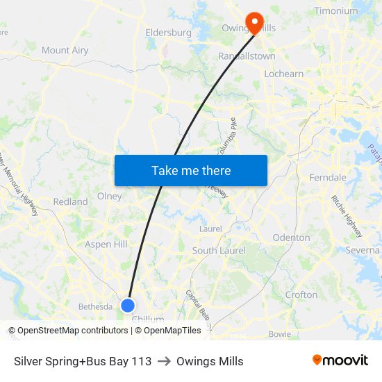 Silver Spring+Bay 113 to Owings Mills map