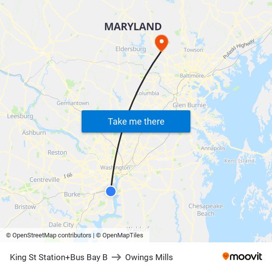 King Street-Old Town+Bay B to Owings Mills map