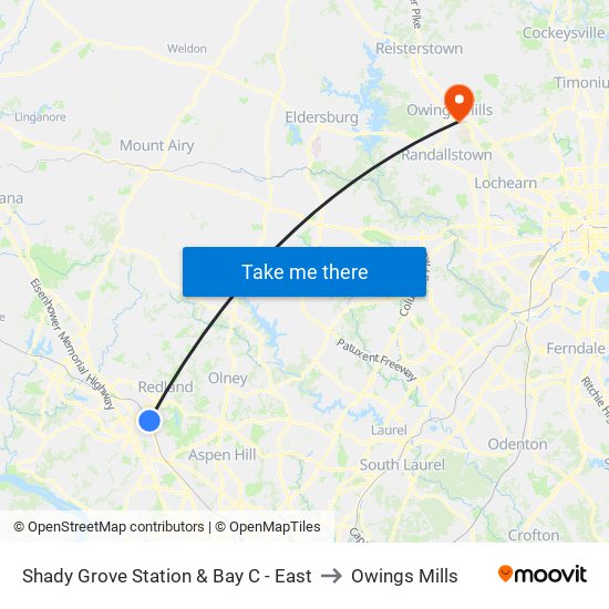 Shady Grove Station & Bay C - East to Owings Mills map