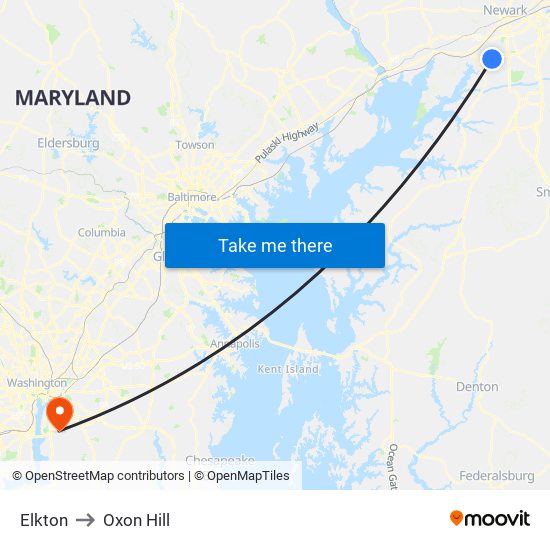 Elkton to Oxon Hill map