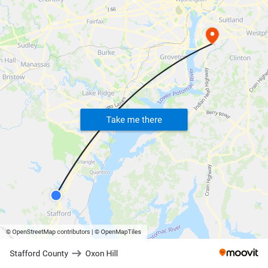 Stafford County to Oxon Hill map