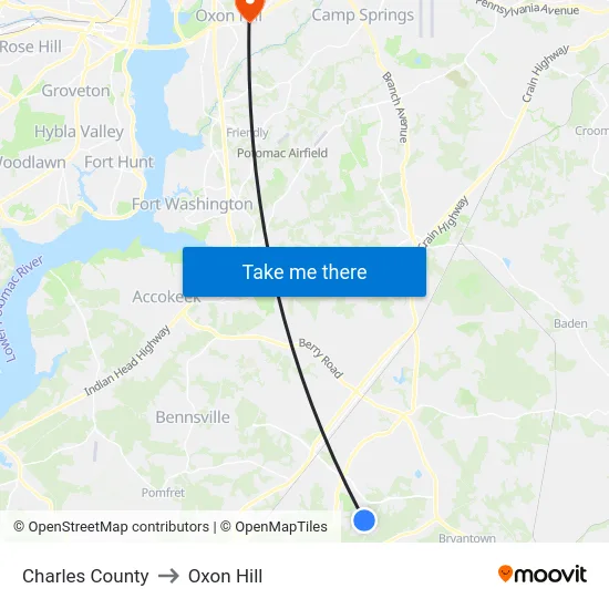 Charles County to Oxon Hill map