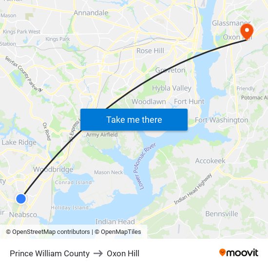 Prince William County to Oxon Hill map