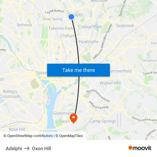 Adelphi to Oxon Hill map
