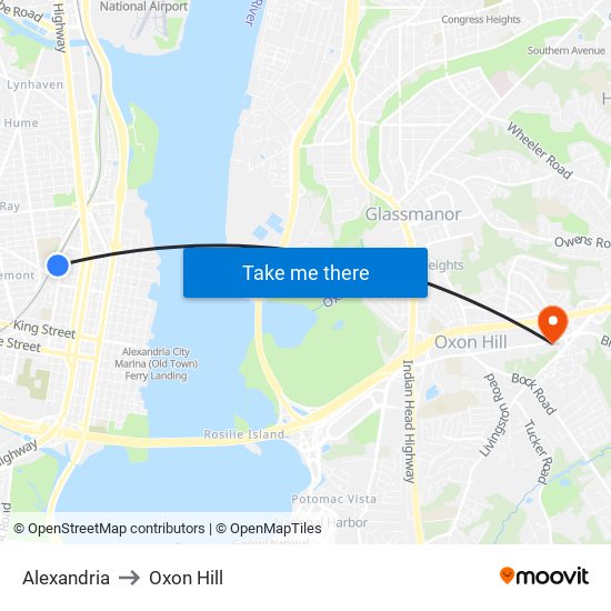 Alexandria to Oxon Hill map