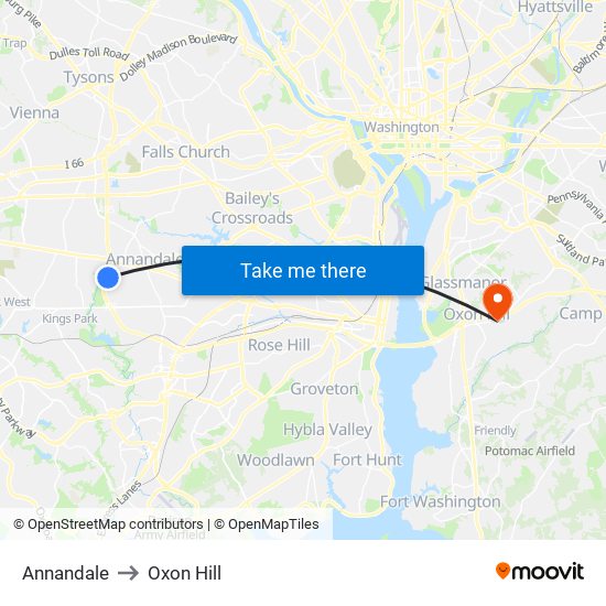 Annandale to Oxon Hill map