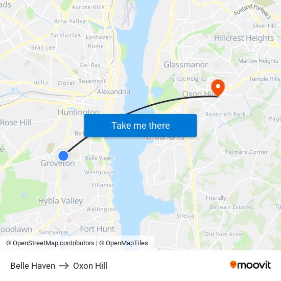 Belle Haven to Oxon Hill map