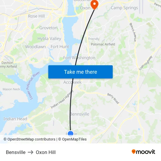 Bensville to Oxon Hill map