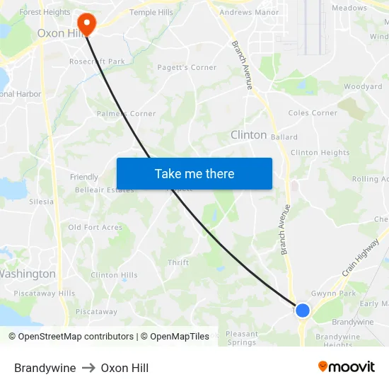 Brandywine to Oxon Hill map