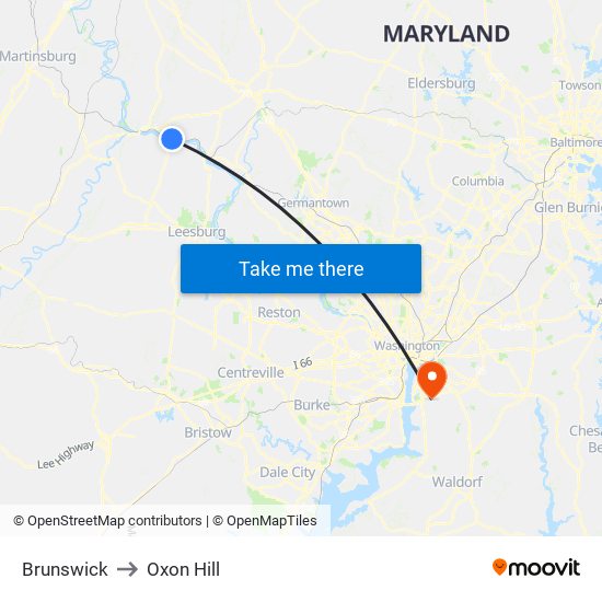 Brunswick to Oxon Hill map