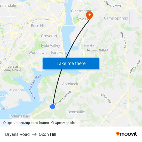 Bryans Road to Oxon Hill map