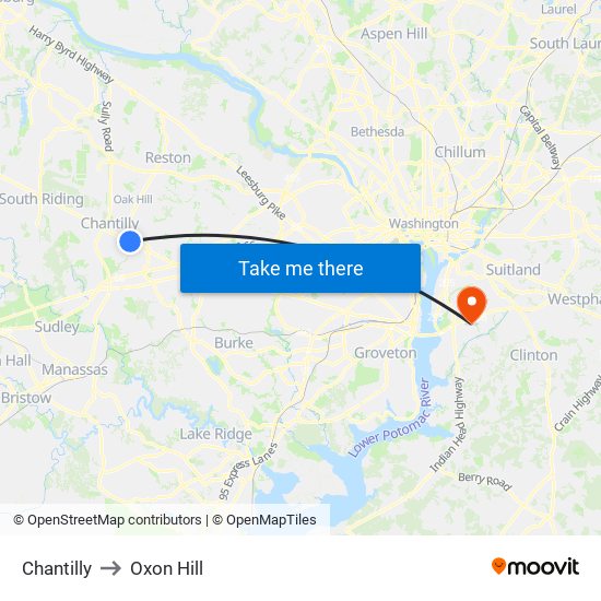 Chantilly to Oxon Hill map
