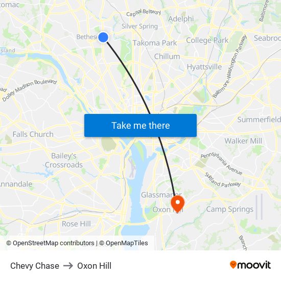 Chevy Chase to Oxon Hill map