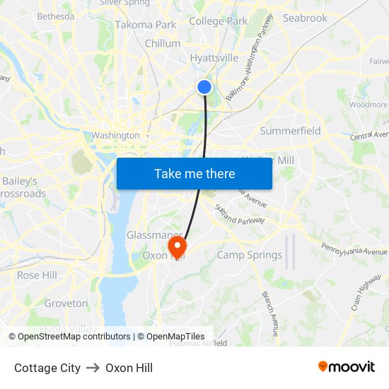 Cottage City to Oxon Hill map